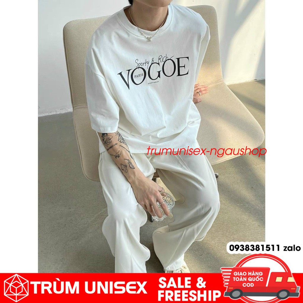 Áo thun unisex áo phông nam rộng VOGOE kèm áo thật vải cotton đen trắng Trùm Unisex | WebRaoVat - webraovat.net.vn