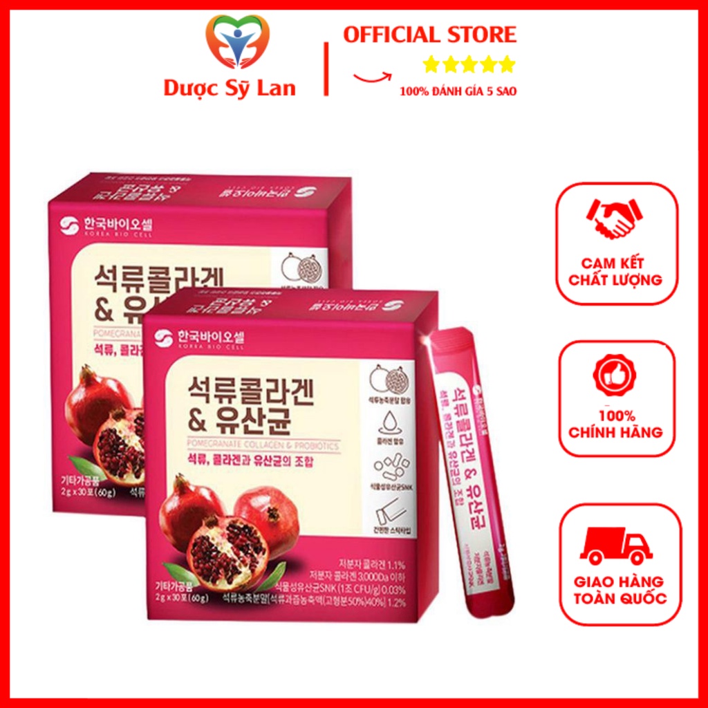 Bột Collagen Uống Lựu Đỏ Bio Cell Hàn Quốc Giúp Đẹp Da Giảm Cân Thải Độc Tố Mờ Nám Hộp 30 Gói