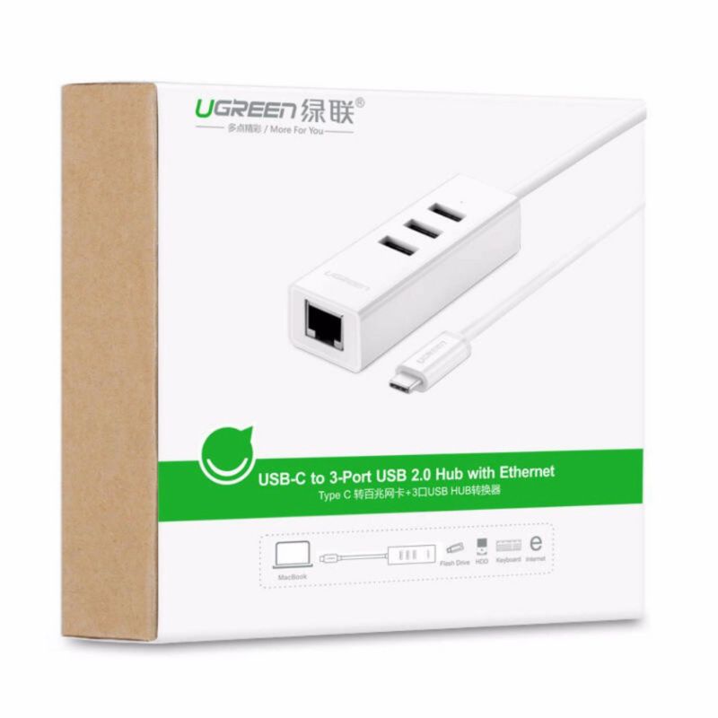 HUB Bộ chia 3 cổng USB 2.0 kèm cổng mạng Lan Ethernet RJ45 10/100 Mbps chính hãng Ugreen 30297 cao cấp