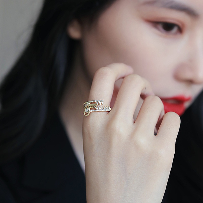 Nhẫn hở mạ vàng hình khóa kéo đính đá thời trang cho nữ