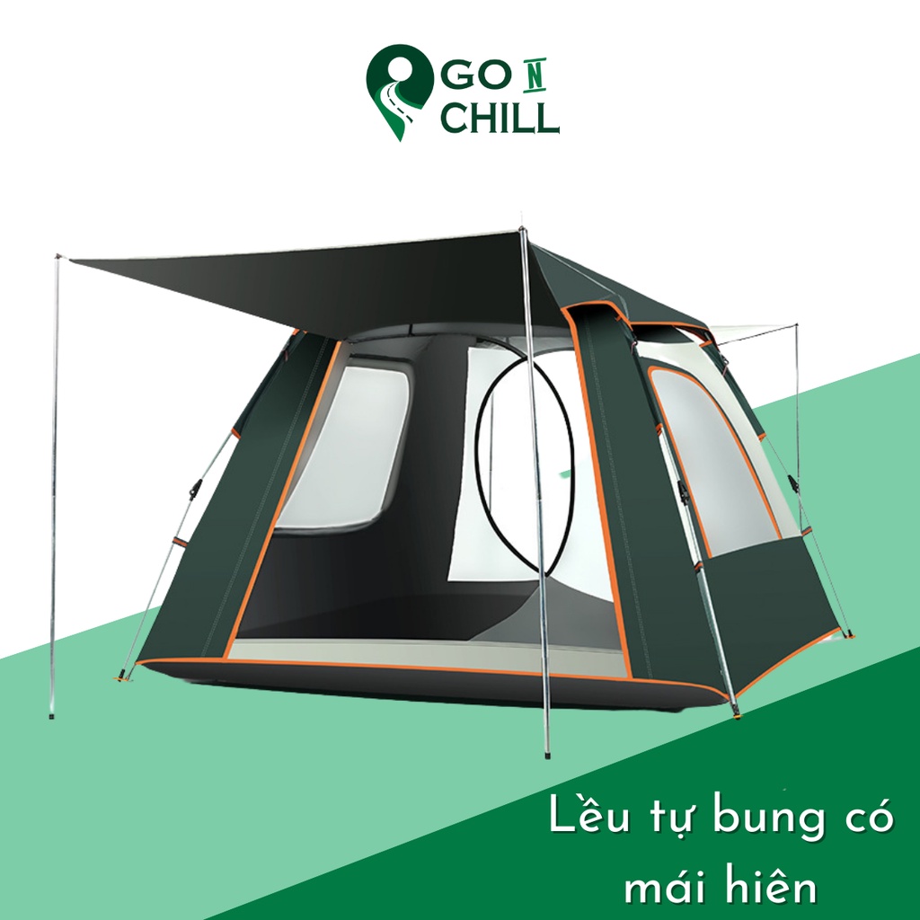 Lều cắm trại tự bung 2 lớp xếp gọn có mái hiên che nắng mưa rộng rãi thoáng khí cho 4 người
