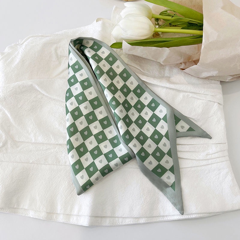 Khăn Quàng Cổ Bằng Lụa Nhỏ Màu Xanh Lá Cây Thời Trang Xuân Hè Phong Cách Hàn Quốc Cho Nữ