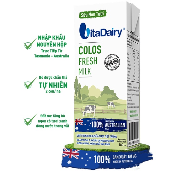 Lốc 3 hộp Sữa non tươi VitaDairy Colos Fresh Milk 180ml