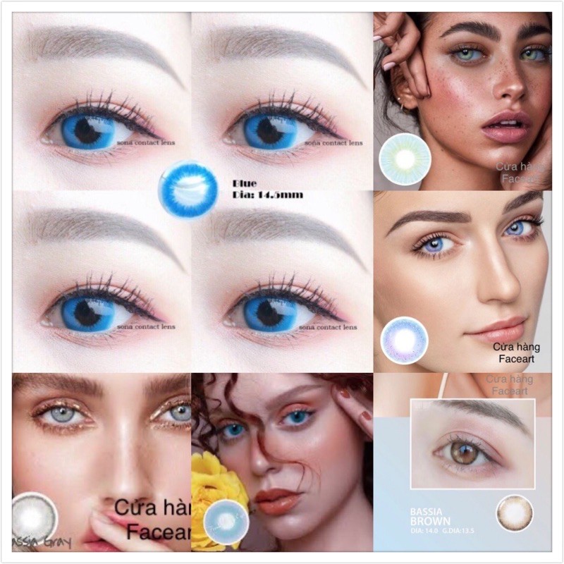 LENS MẮT MÀU XANH DƯƠNG / XÁM Tây- 20 MẪU kính áp tròng