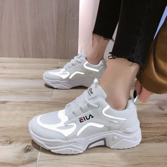 Giầy nữ giày sneaker có viền dạ quang màu đen, trắng, hồng giầy đế cao 5cm mã T177 | BigBuy360 - bigbuy360.vn
