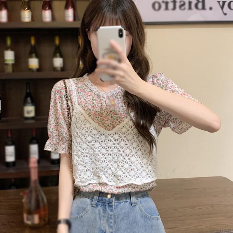 Áo Tank Top Phối Ren Hoa Màu Trơn Thanh Lịch