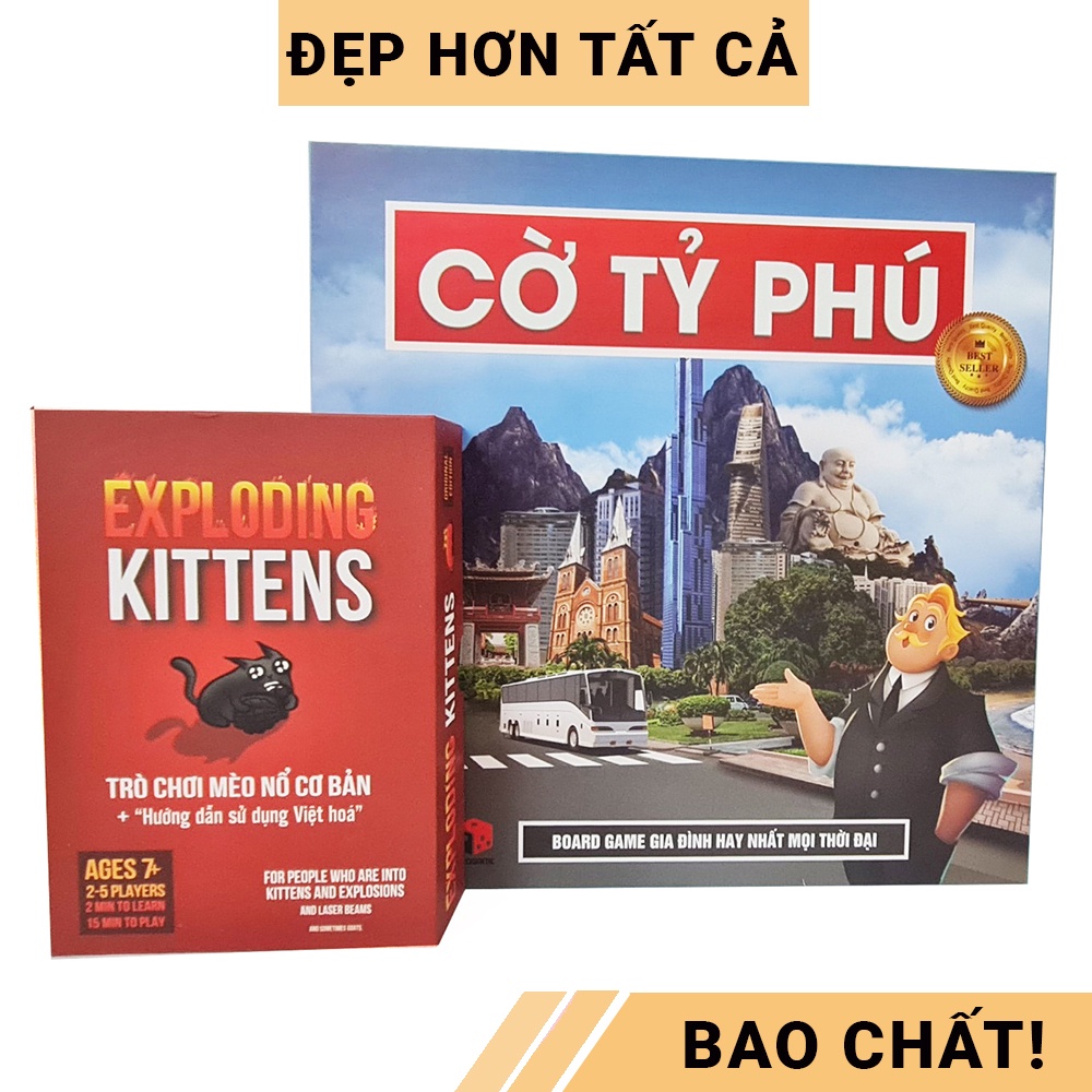 [COMBO 2 IN 1] Trò chơi giải trí hay nhất Cờ tỷ phú Monopoly board game kinh điển + Bộ bài Mèo nổ cơ bản tiếng Việt