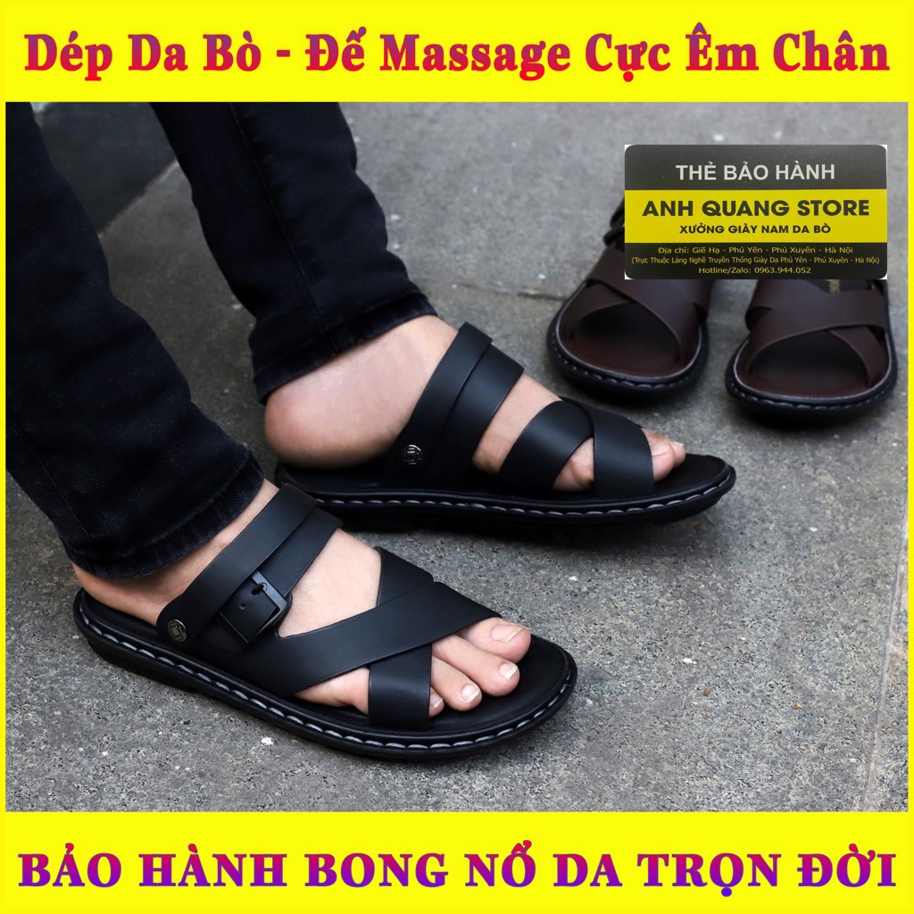 Dép da nam cao cấp đế massage êm ái - da bò nhập khẩu nguyên tấm phong cách trẻ trung AQ865