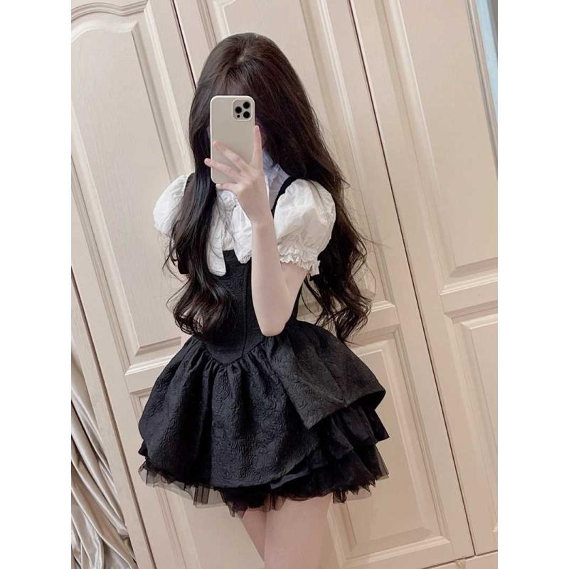 Đầm Xòe Công Chúa Hai Dây Màu Đen Thời Trang Mùa Hè Cho Nữ