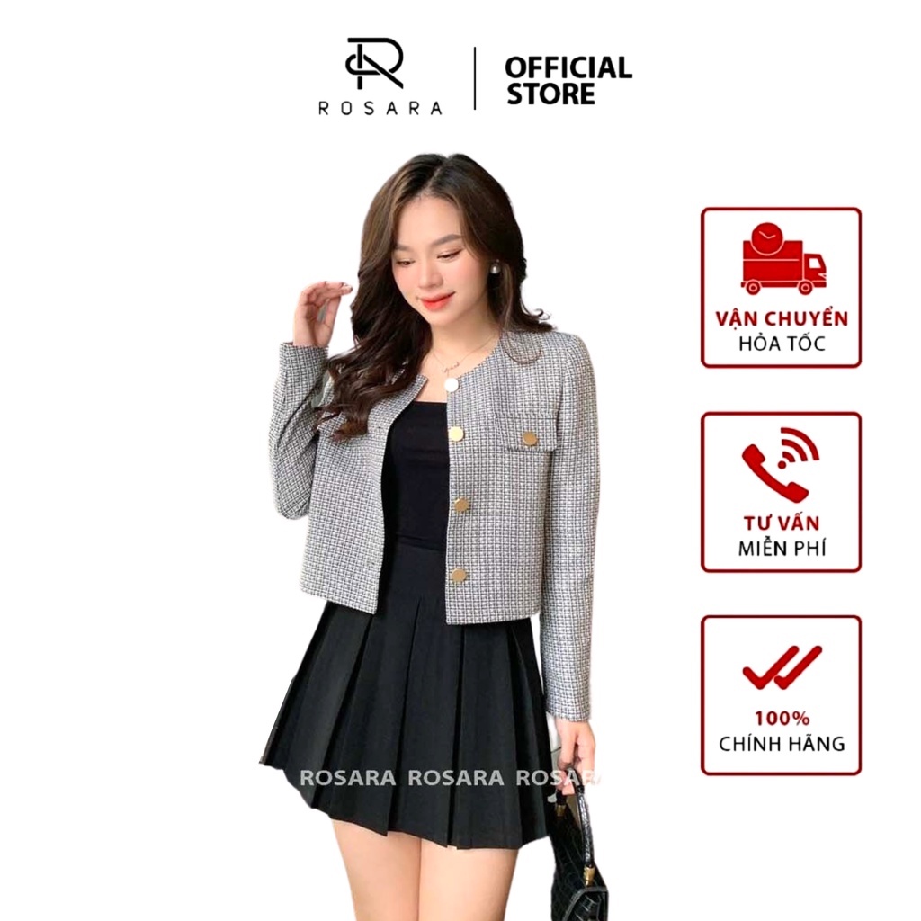 Áo Khoác Dạ Kẻ Dáng Ngắn Thiết Kế Công Sở KH09 Rosara