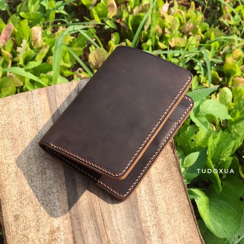 Ví da đứng khắc tên TUDOXUA MNS004 chất liệu da bò thật, tặng kèm móc khóa da