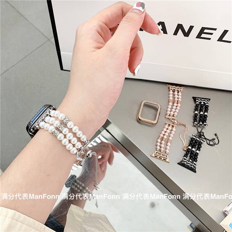 Dây Đeo Đồng Hồ Bằng Thép Không Gỉ Đính Hạt Kim Cương Giả Cho iWatch 41mm 45mm 40mm 44mm 38mm 42mm 8 7 SE 6 5 4 3 2 1