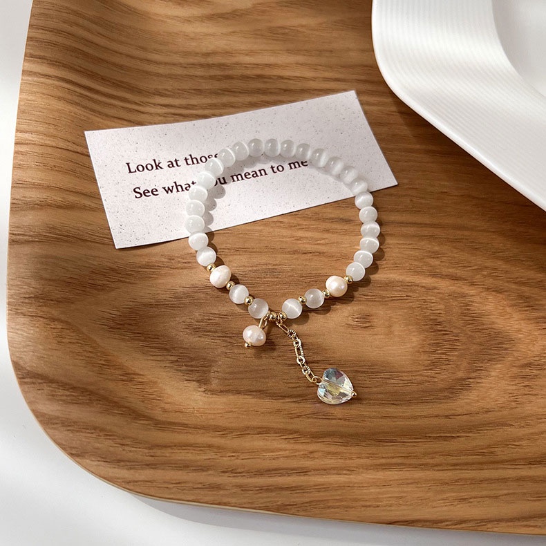 XiaoboACC Vòng Tay Chuỗi Hạt Ngọc Trai Mặt Hình Trái Tim Phong Cách Hàn Quốc Thời Trang Dành Cho Nữ