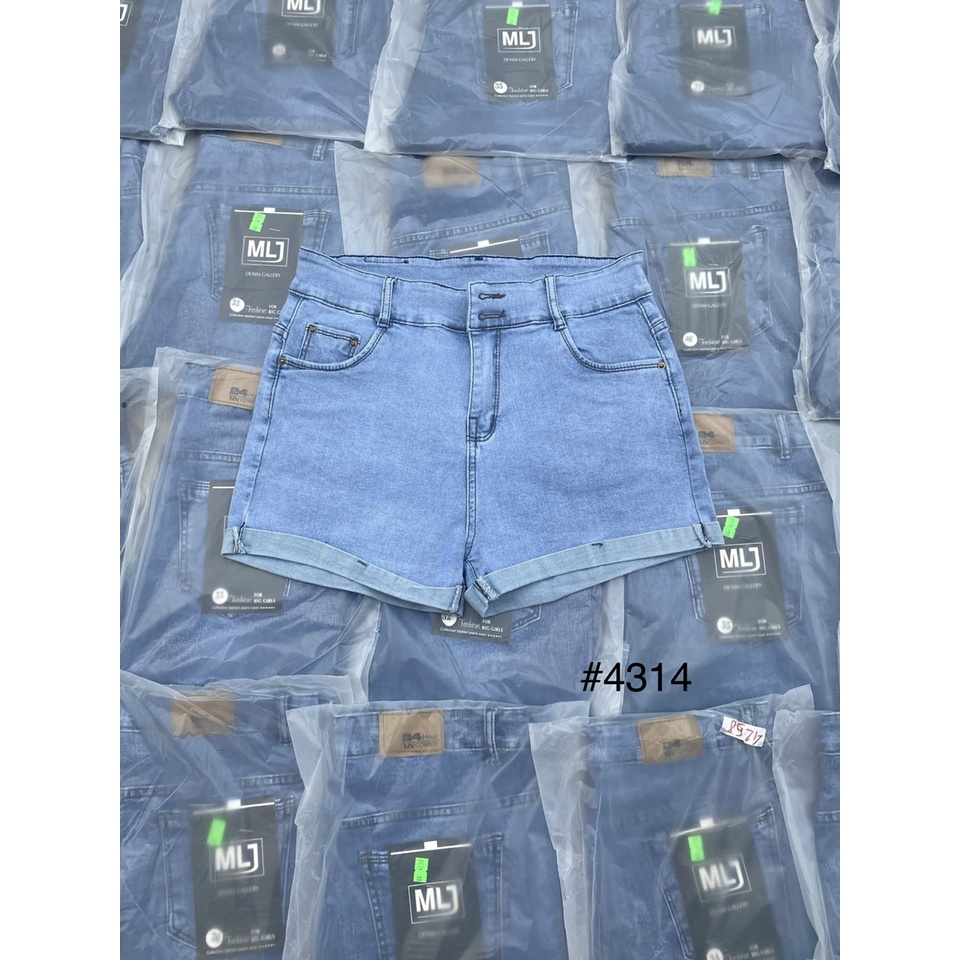 [Bigsize] Quần Sọt Jean Nữ Co Giãn Mạnh Màu Xanh Mẫu Trơn Lật Lai 2 Nút Mã 4314