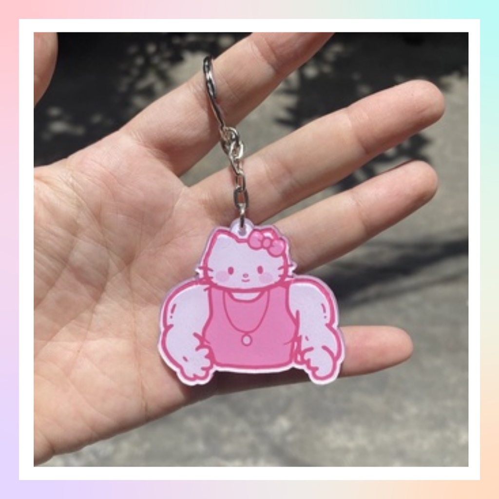 Móc khóa hello kitty cơ bắp treo ba lô dễ thương , Móc khóa hello kitty đô vật cute đôi đẹp