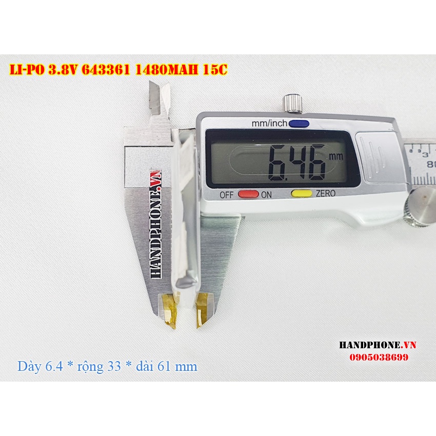 Pin Li-Po 3.8V 1480mAh 643361 633360 dòng xả cao 15C cho RC, DJI SPARK, Fly Cam