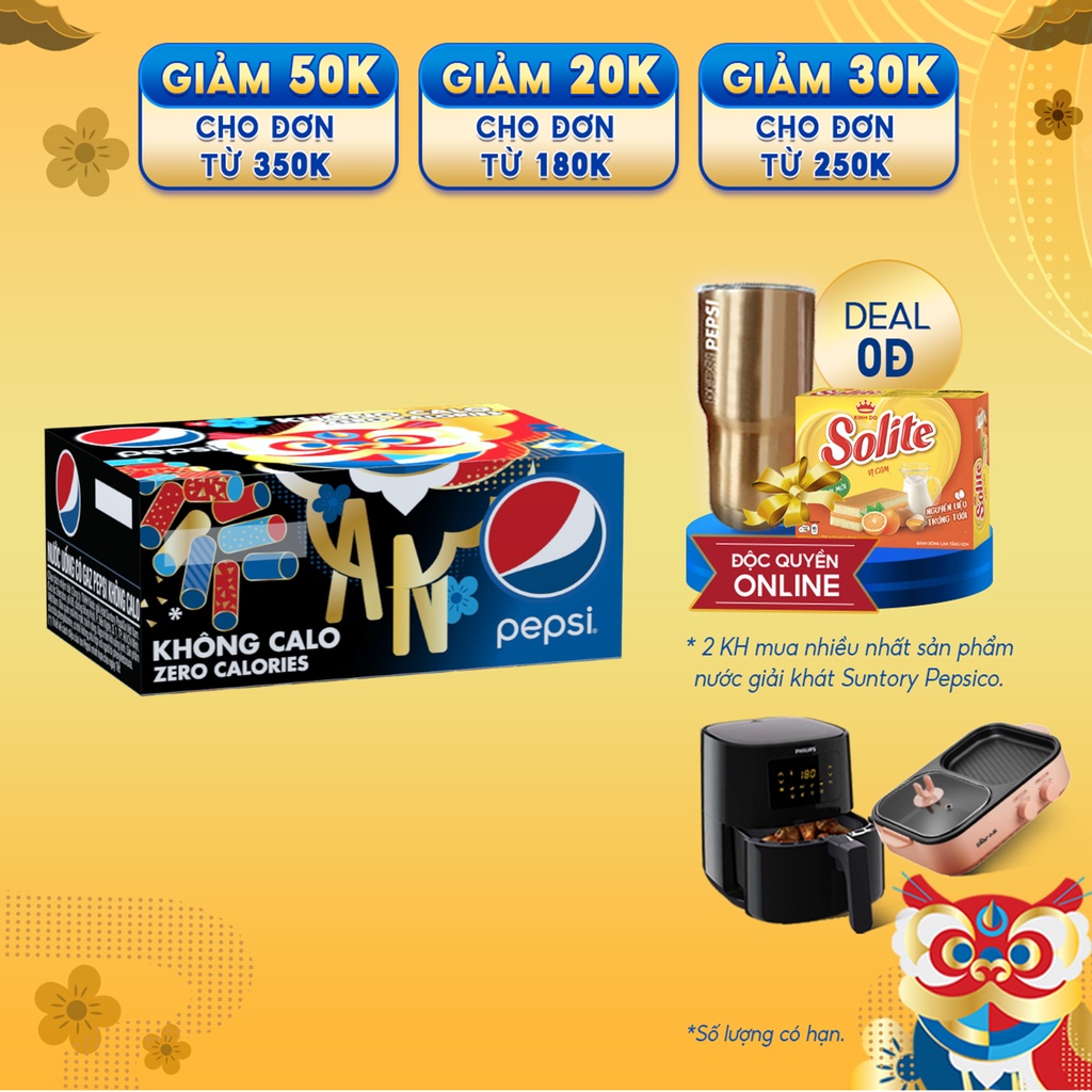 Thùng 24 Lon Nước Uống Có Gaz Pepsi Không Calo 320ml Lon