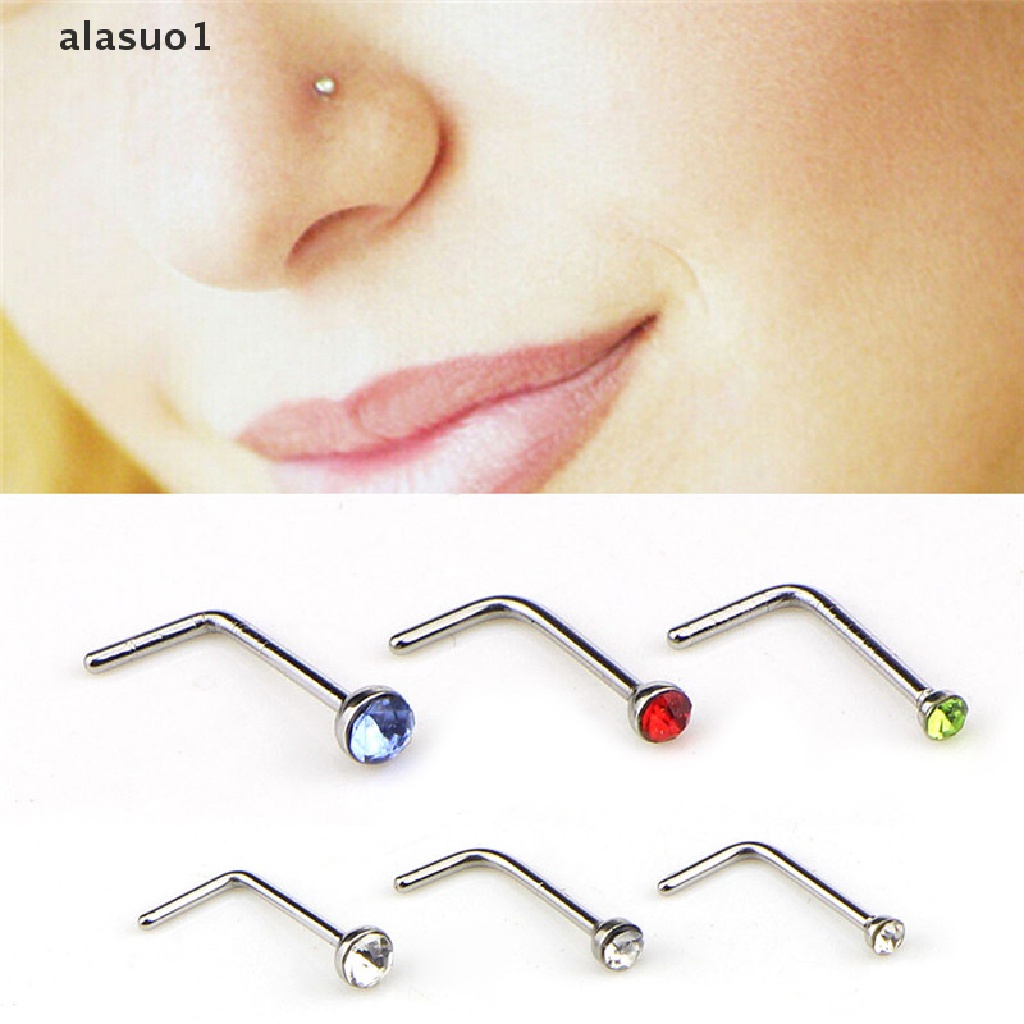 Set 60 Khuyên Mũi / Mũi Hình Chữ L Bằng Thép Không Gỉ Đính Đá CZ 1 [VN]