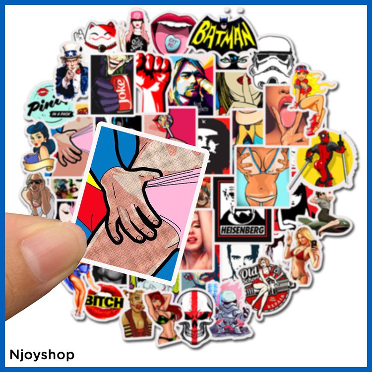 BỘ 50 MIẾNG STICKER PVC GRAFFITI SEXY GỢI CẢM  DÁN TƯỜNG DÁN LAPTOP MACBOOK DÁN ĐIỆN THOẠI