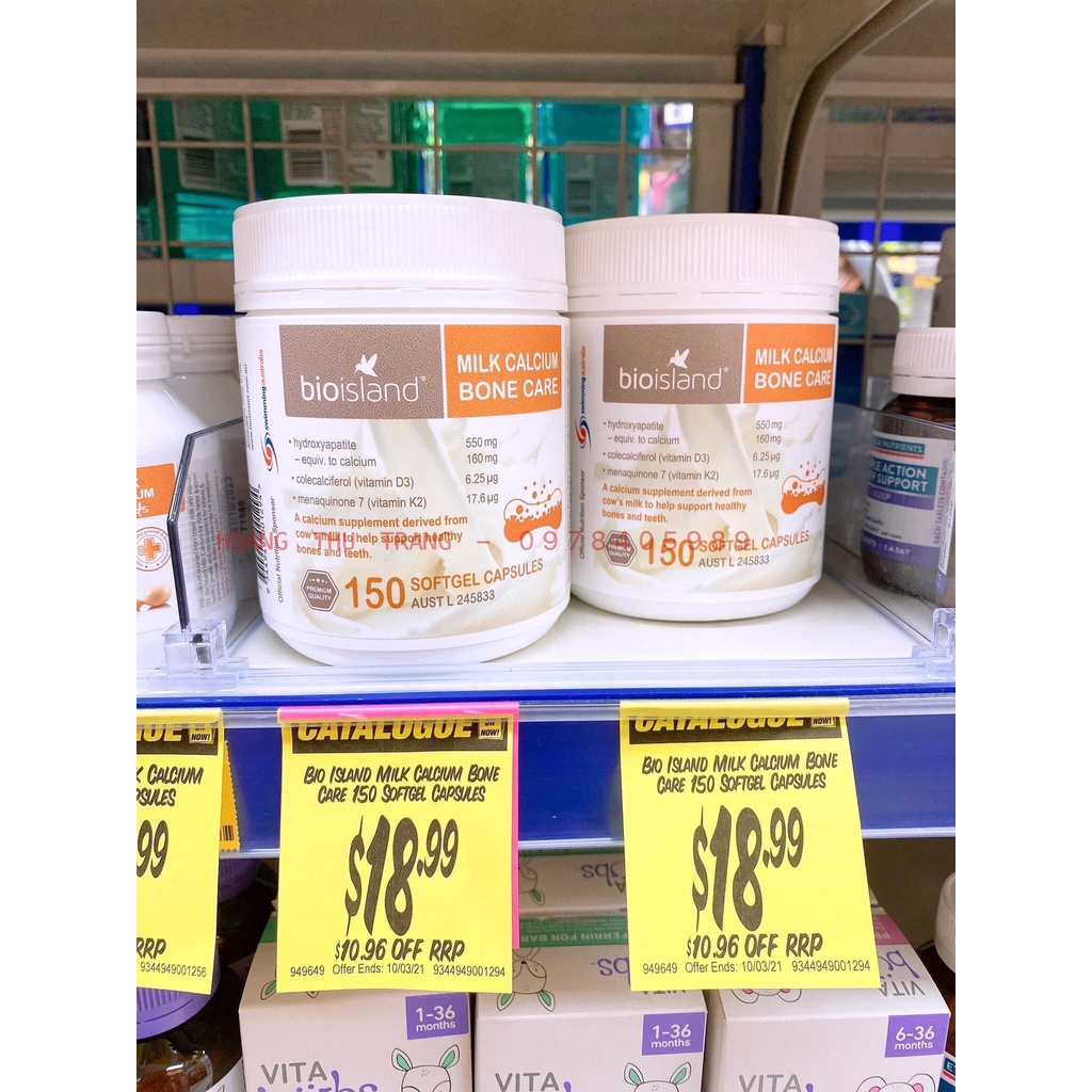 Viên uống Canxi sữa cho người lớn, Canxi hữu cơ, Canxi Bone Care Bioisland 150 viên - Úc