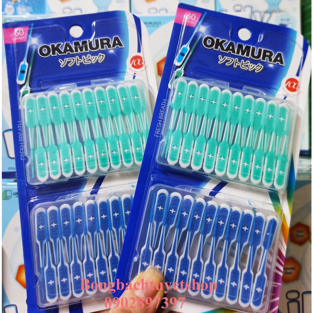 Tăm xỉa răng Okamura Silicon Siêu Mềm 60 cây / vỉ  - Tăm Siêu Mềm Okamura 60 cây