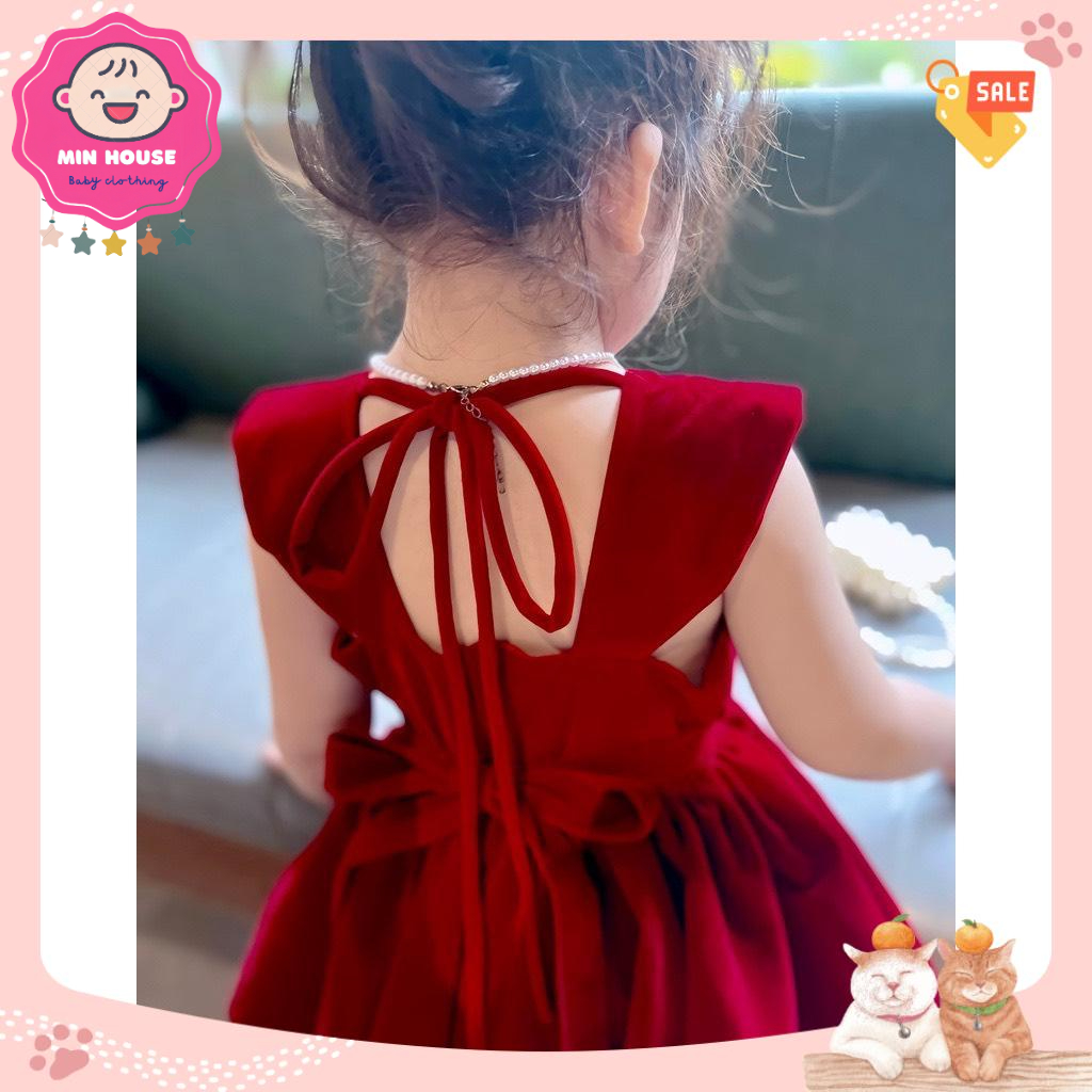 Đầm xoè nhung the cao cấp cho bé gái diện lễ Tết, Noel