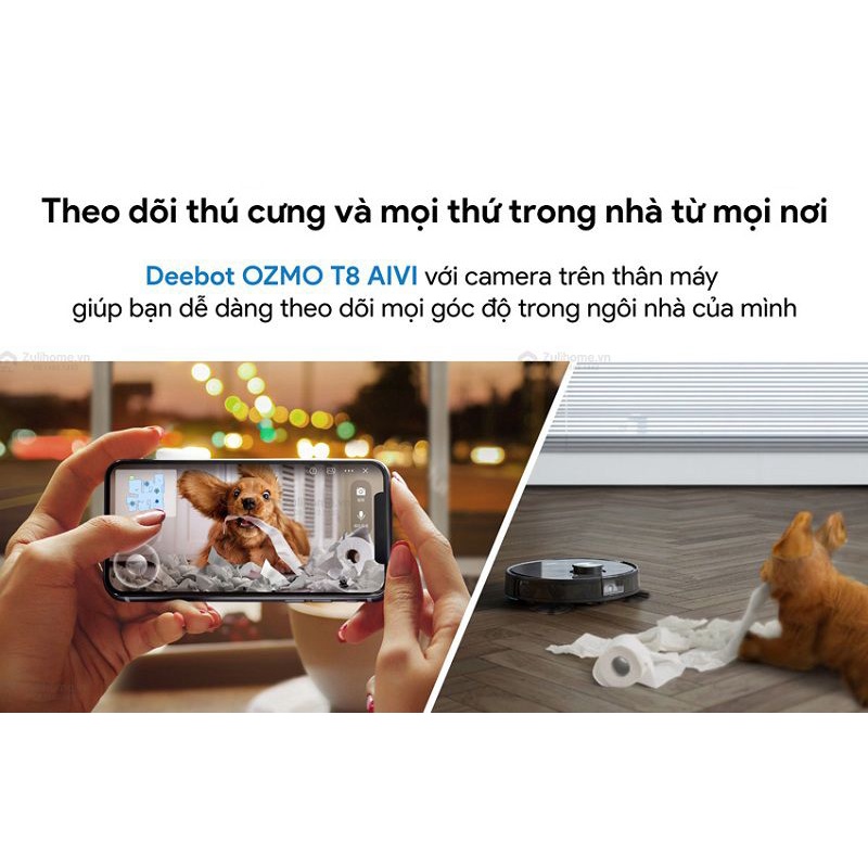 Robot hút bụi lau nhà thông minh Ecovacs Deebot OZMO T8 AIVI (Bản quốc tế), tích hợp camera theo dõi