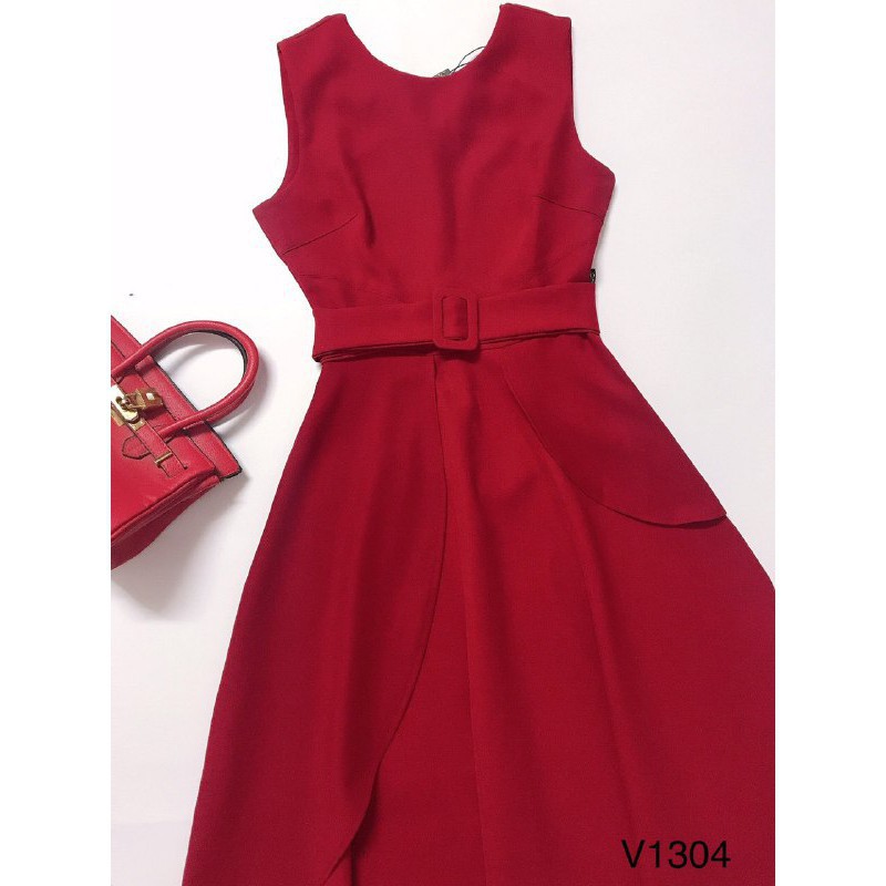 [ xả kho ] MiD Đầm đỏ nổi bật V1304 thắt đai eo Mie Design kèm ảnh thật