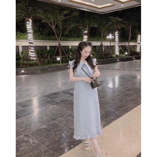 Váy xuông kẻ cổ lá