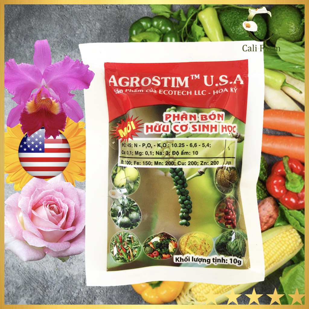 Phân bón hữu cơ AGROSTIM U.S.A 10g nhỏ gọn tiện lợi cho vườn hoa và rau tự trồng