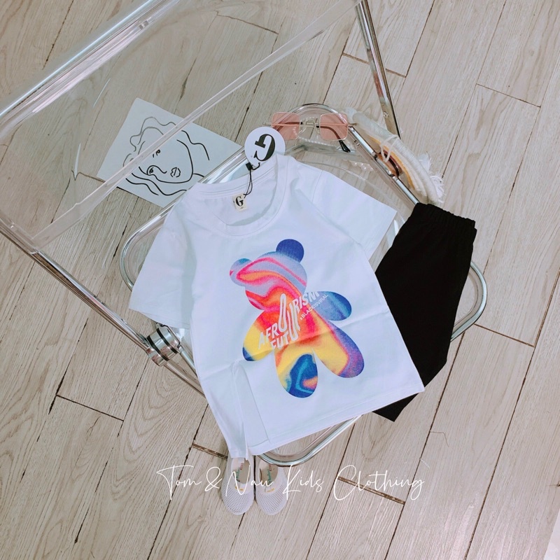 Set áo thun cộc tay quần leggin đùi bé gái cotton loại 1 siêu đáng yêu