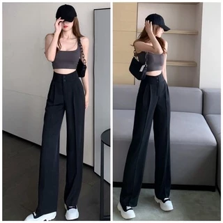 Quần ống rộng cạp cao 2 khuy,quần ống rộng cạp cao 2 khuy cực kỳ tôn dáng chất liệu tuyết mưa