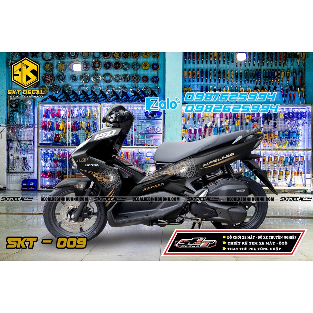 tem trùm xe airblade đen trống đồng