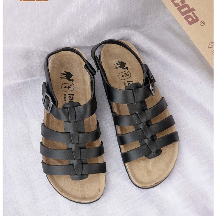 Sandal chiến binh nam nữ Lacda đế trấu SB05 quai Nâu choco