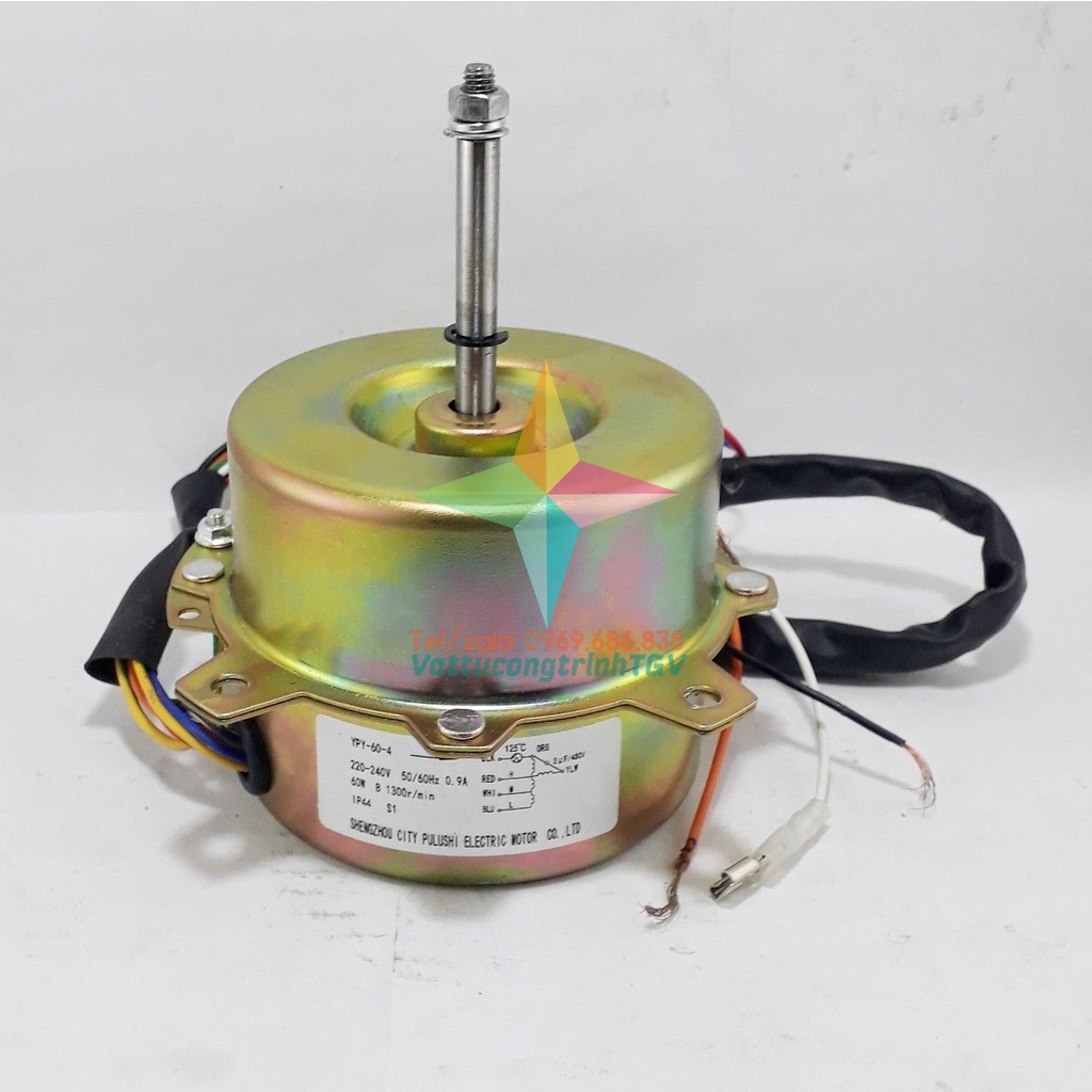 Motor vỏ vàng 220V-60W, trục 8mm, ngược chiều thay thế cho quạt điều hòa hơi nước