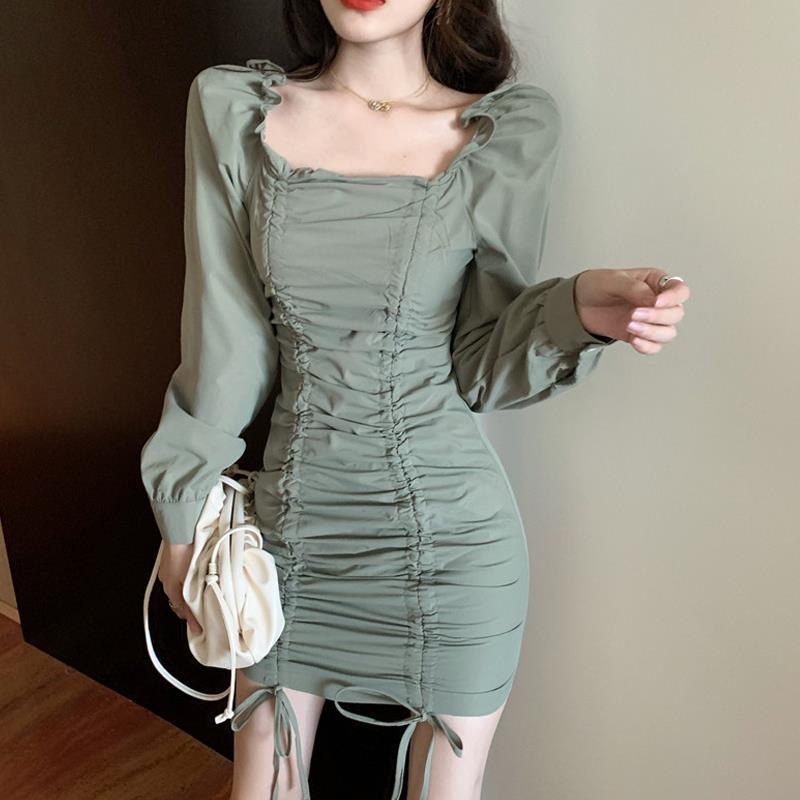 Đầm PERTY ôm dáng xếp ly phối dây rút quyến rũ thời trang Hàn Quốc cho nữ