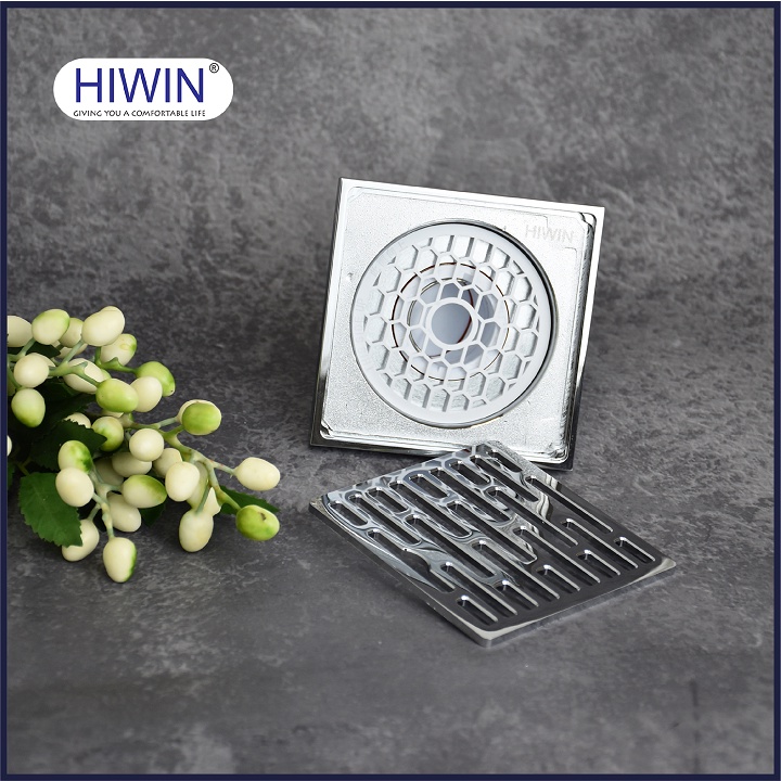 Phễu thoát sàn ngăn mùi hôi thoát nước nhanh đồng mạ crom kích thước 100x100mm HIWIN FD-1408