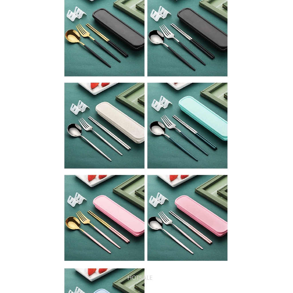 Bộ muỗng nĩa đũa ba món bằng thép không gỉ di động cho học sinh