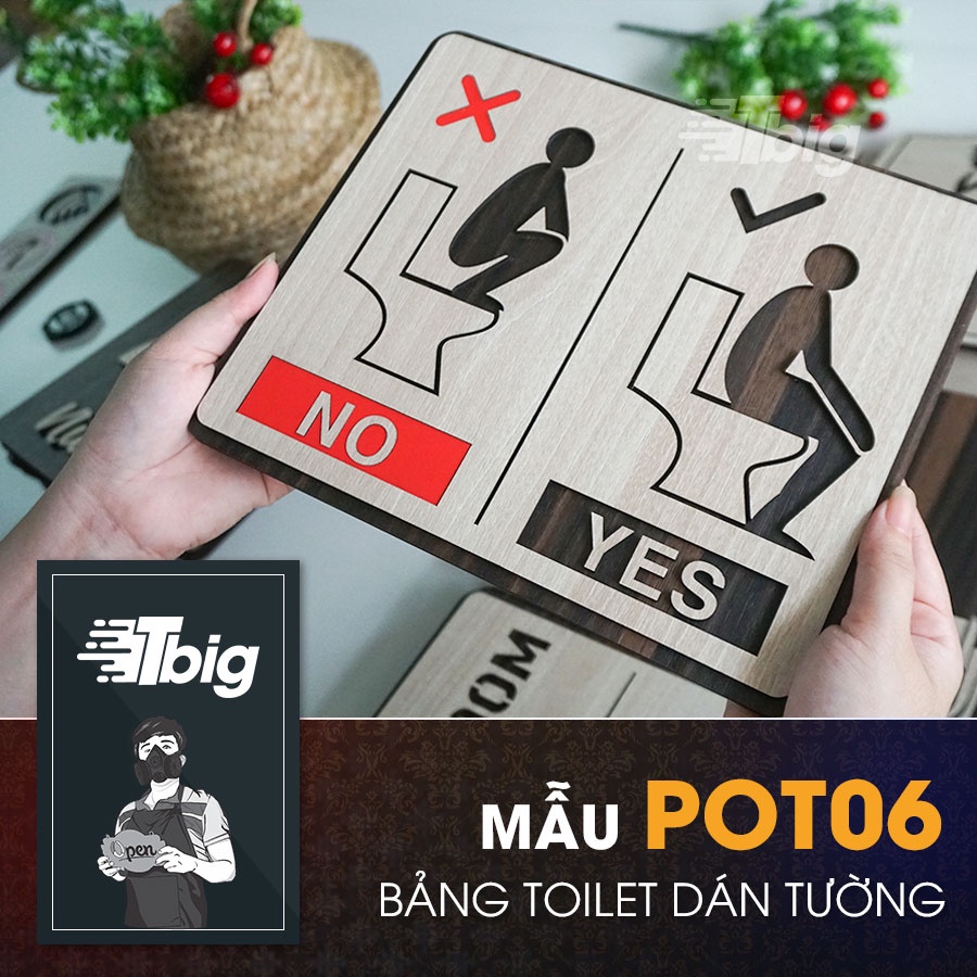 Bảng chỉ dẫn sử dụng bồn cầu đúng cách khi đi toilet - mẫu gỗ cắt laser dán tường bằng keo 2 mặt