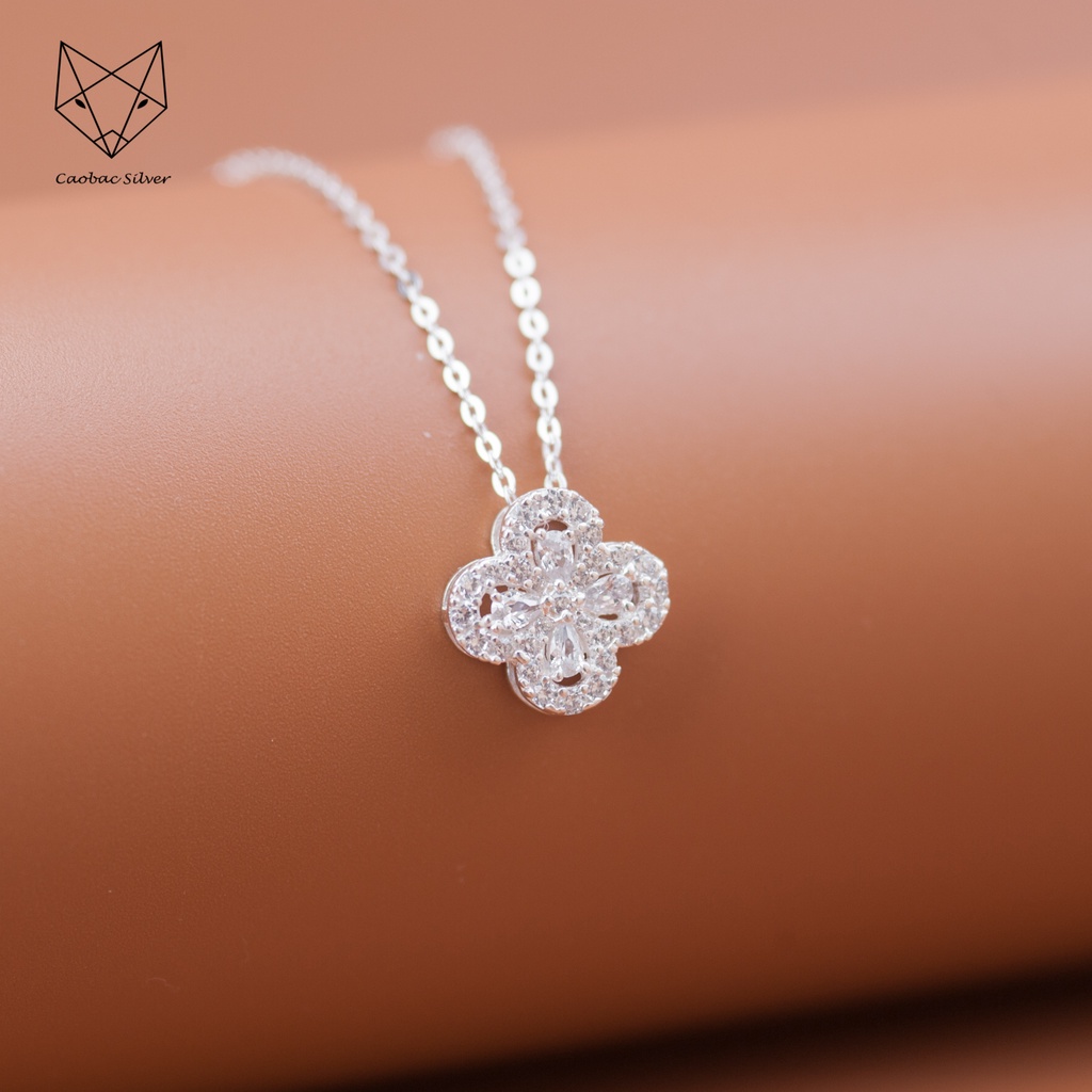 Dây Chuyên Bạc Ta CaoBac Silver Bốn Lá Nạm Đá May Mắn Cho Bạn Nữ Xinh Xắn Đáng Yêu
