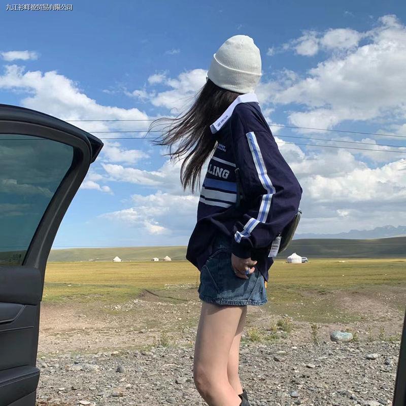 Áo Thun Polo Dài Tay Form Rộng Phong Cách Retro Dành Cho Nữ