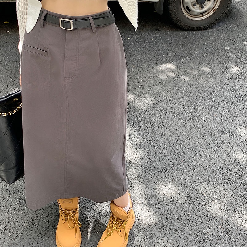 SUXI Chân Váy Dài Dáng Chữ A Lưng Cao Màu Sắc Đơn Giản Phong Cách Hàn Quốc