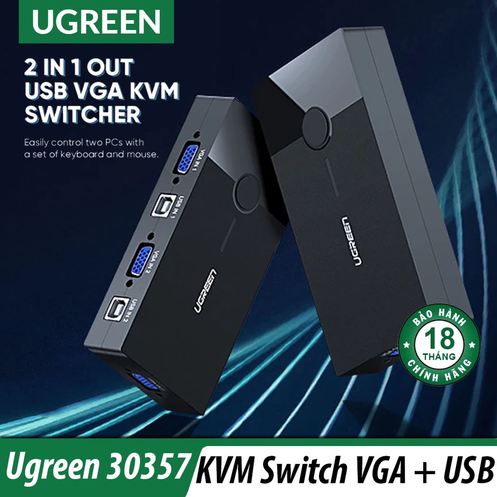 Bộ chuyển tín hiệu 2 CPU dùng 1 màng hình Ugreen 30357 Chính Hãng ( Switch KVM VGA 2 -1,KÈM 2 DÂY USB )