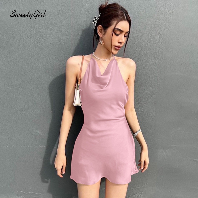 Đầm Mini Sát Nách Cổ Chữ V Màu Trơn Thời Trang 2022 Quyến Rũ Cho Nữ