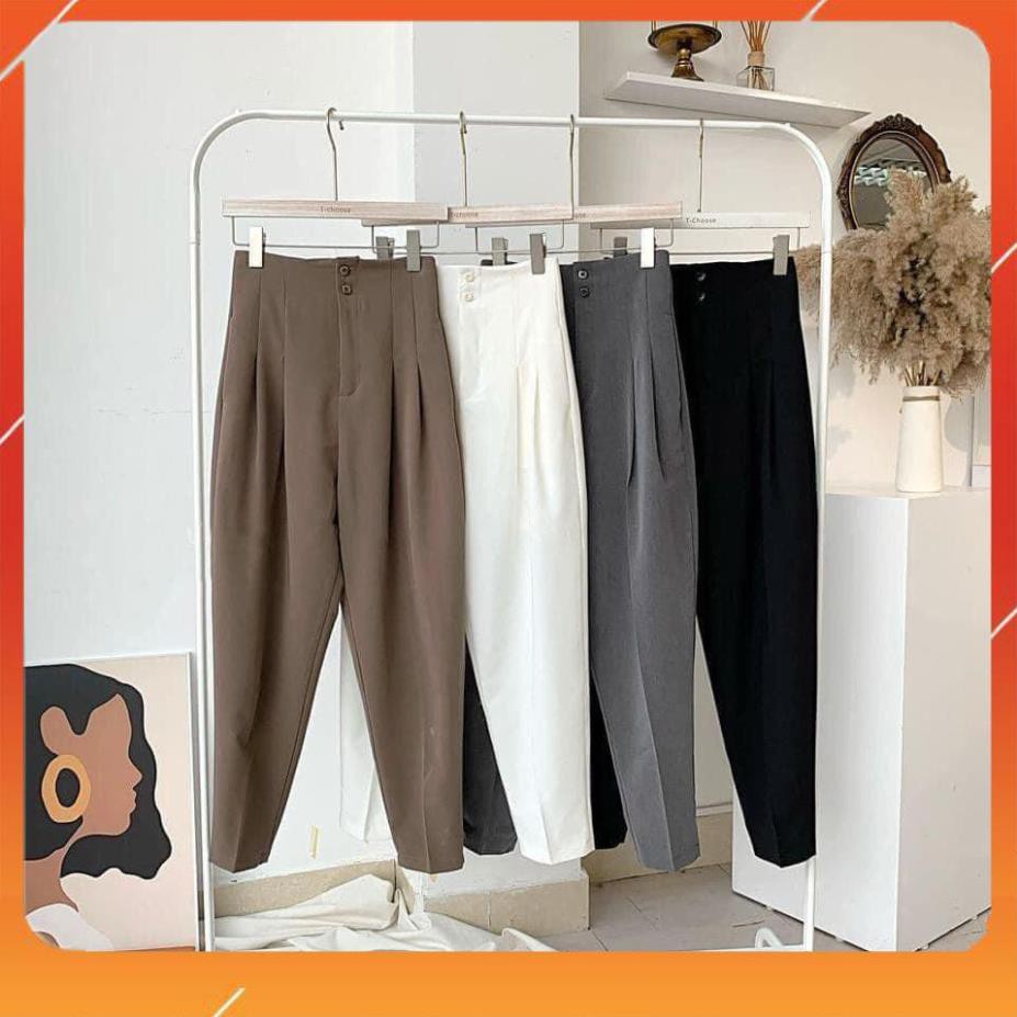 [GIÁ SỐC] Quần Baggy Cạp Cao Kiểu 2 Cúc Xếp Ly Siêu Xinh