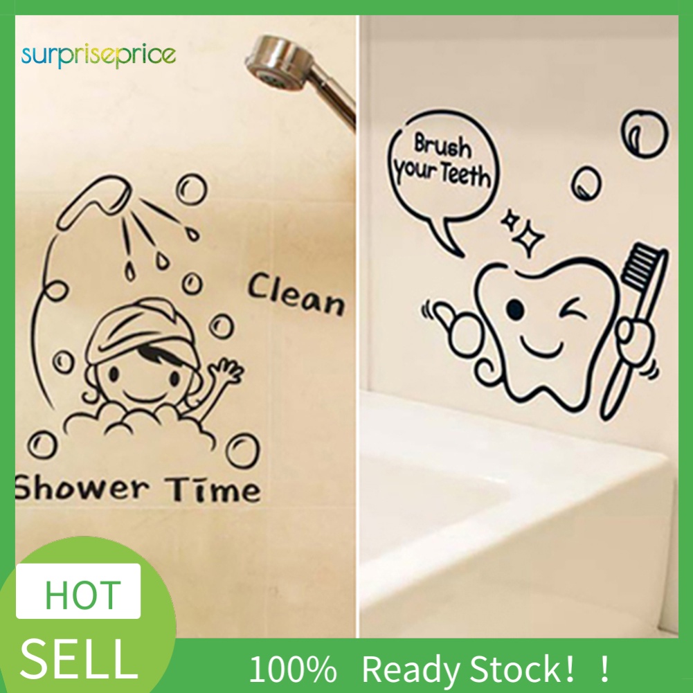 Sticker dán tường hình chữ Brush your teeth/shower hoạt hình bằng vinyl trang trí tường dễ thương