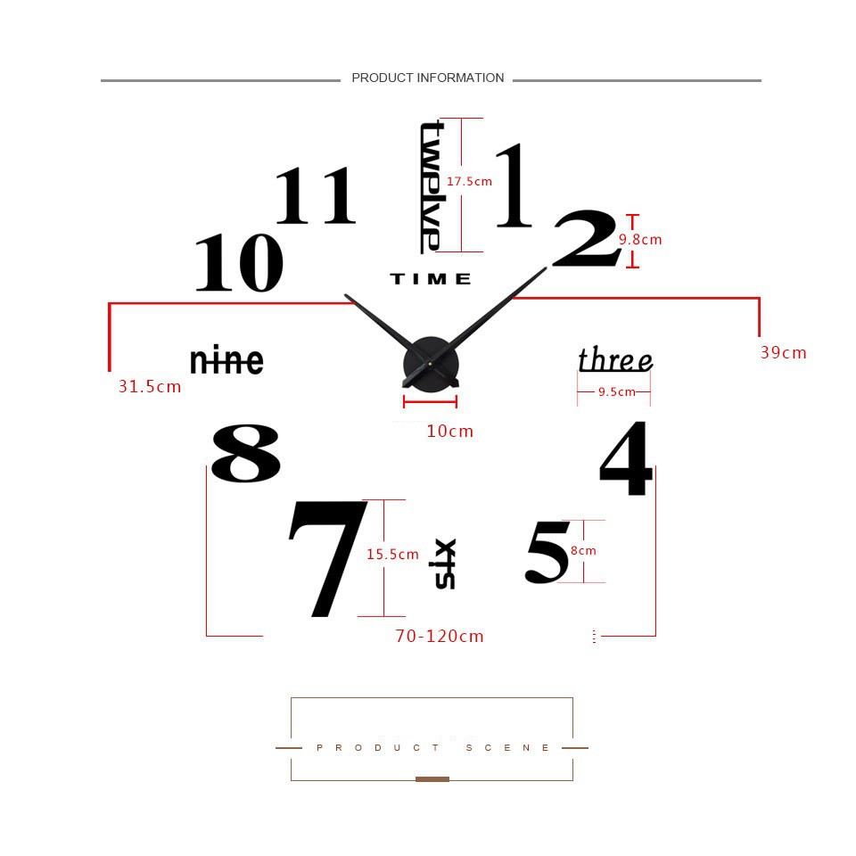 Đồng hồ dán tường 3D cỡ lớn nhất mã GZ-202 kích thước 130cm có thể điều chỉnh theo ý muốn