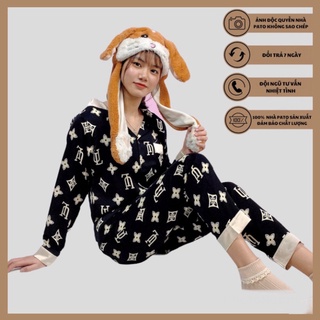 Bộ đồ ngủ pizama lụa mango tay dài quần dài, hình dễ thương hàng cao cấp