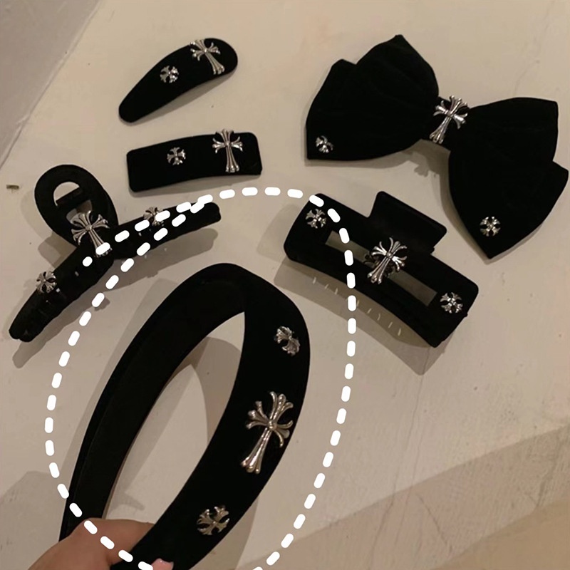 Kẹp Tóc Đính Nơ Bằng Nhung Đen Cỡ Lớn Thời Trang Cho Nữ