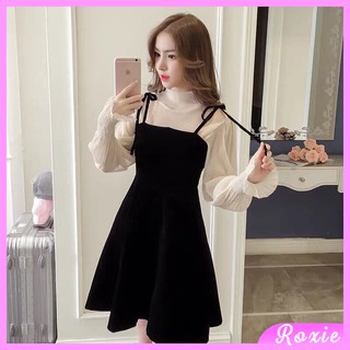 Đầm nhung ulzzang dài tay dáng xòe dự tiệc tiểu thư - Roxie